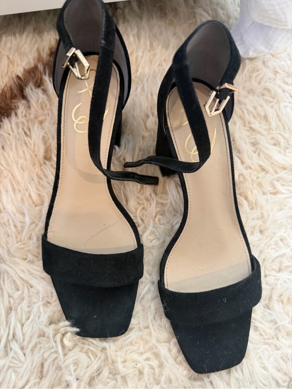 Jessica Simpson Black Suede Ankle-Strap Block Heels